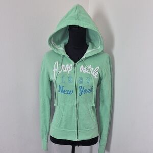 Aeropostale Light Green Zip-Up Hoodie
